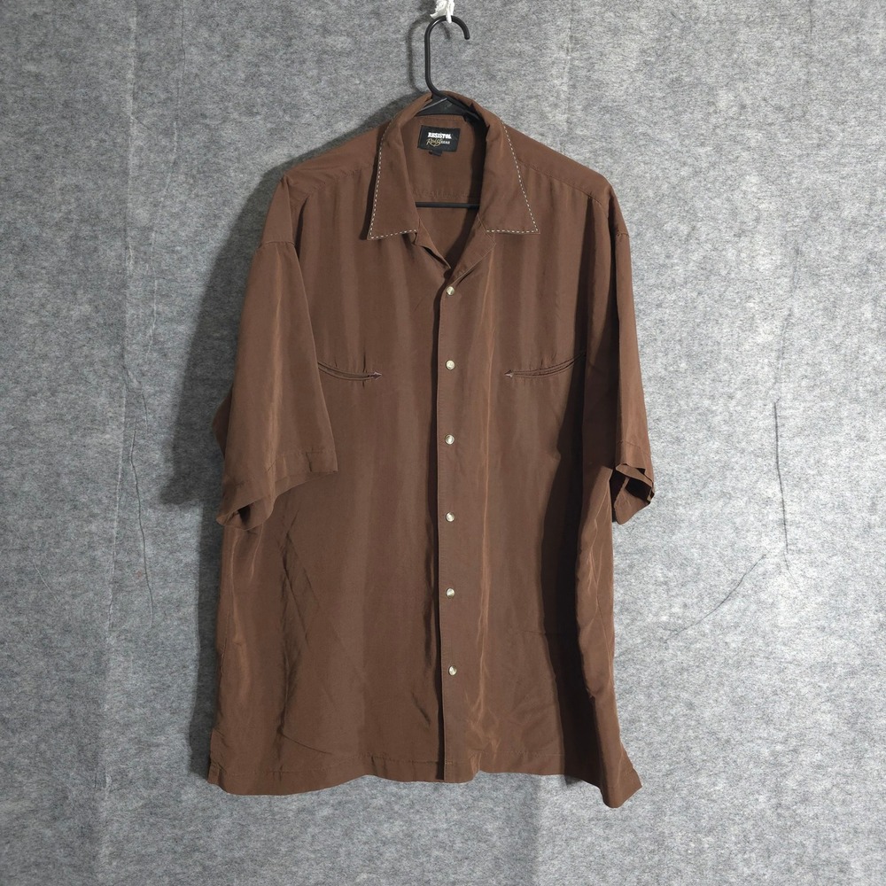 RESISTOL Rodeo Gear Mens XL Brown Short Sleeve Button Up Shirt Western Stitching